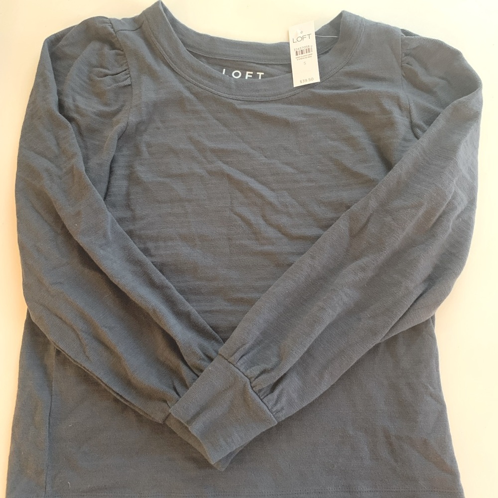 Loft Charcoal Navy Puff Sleeve balloon Sleeve top